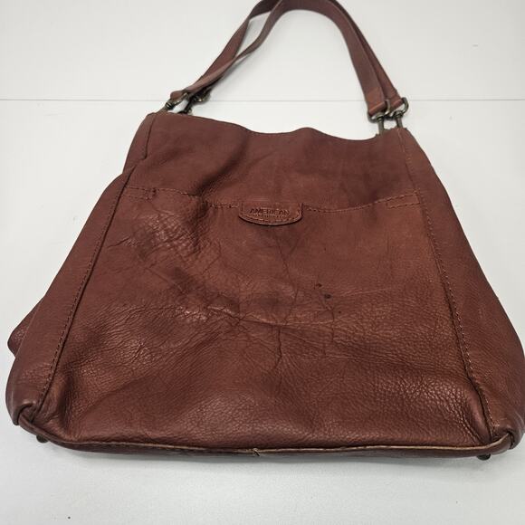 American Leather Co Women's Lenox Triple Entry Satchel Brandy Brown Shoulder Bag - Picture 3 of 13